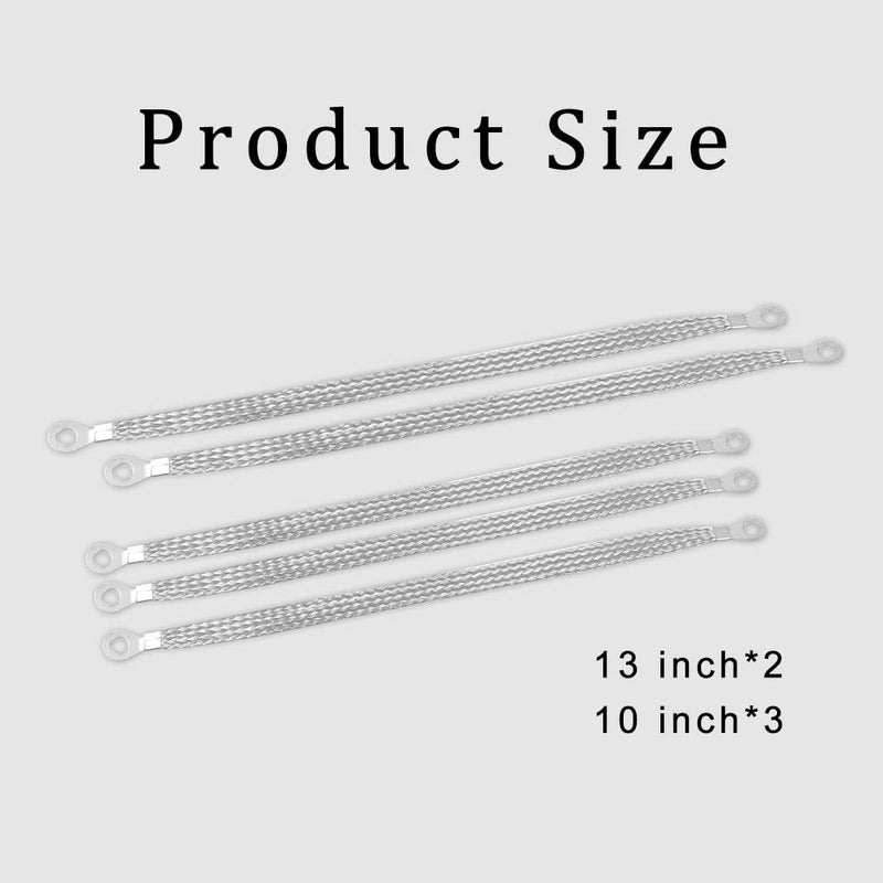 HAOBO 5 PCS Universal Automotive Ground Strap, 3Pcs 10""x 1/2"" & 2Pcs 13"" x 1/2"" Engine Ground Strap, Professional Vehicle Grounding Cable Straps, Braided Tinned Copper Engine Ground Strap for Most Cars - Image 2
